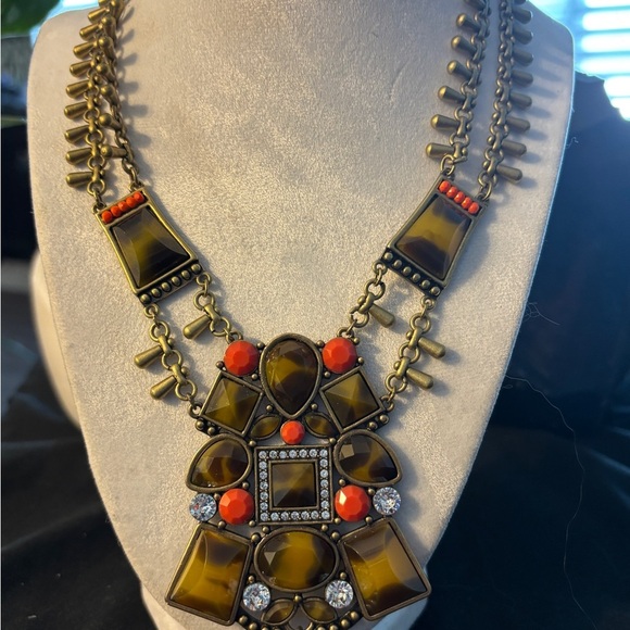 Silpada Jewelry - Silpada K&R Bold Statement Necklace | Bronze Tone Geometric Crystal Bib